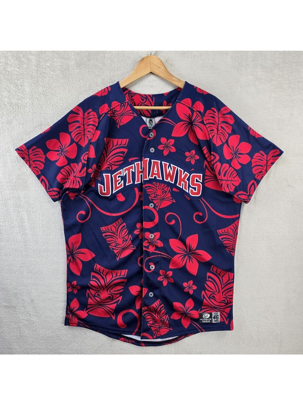 Vtg Lancaster Jethawks Floral Hawaiian Jersey Sz 46 MiLB Minor League Baseball
